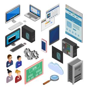 Dissenyat per Macrovector - Freepik - http://www.freepik.com Equip de desenvolupament. Persones, equips, pissarrres, diagrames...